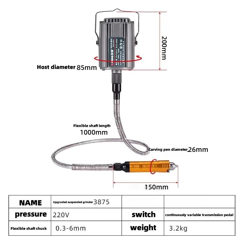 Moedor de suspensão elétrica jade pedra esculpir máquina moagem elétrica ferramentas polimento metal para escultura raiz madeira jadeite