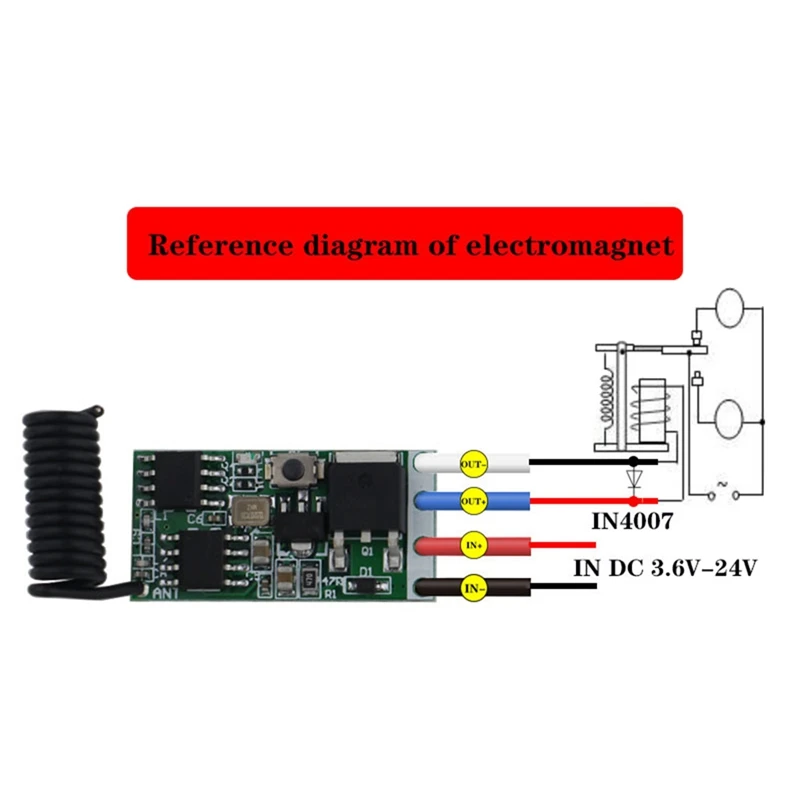 مرحل صغير لاسلكي RF مفتاح تحكم عن بعد ، مصباح LED ، جهاز إرسال جهاز استقبال صغير ، وحدة تحكم MHz ، DC 47 V-24V ، 1CH