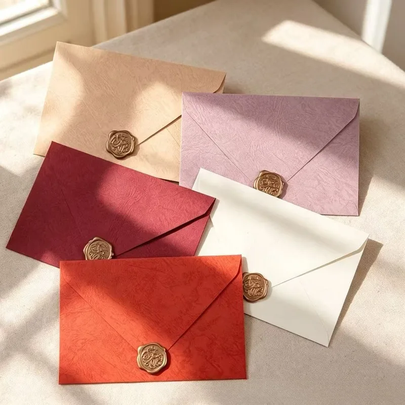Neo‑Chinese Luxurious Thickened Envelopes, Wood‑grain Textured Paper Pouches, Vintage Oriental Mail Sacks, Premium Stationery