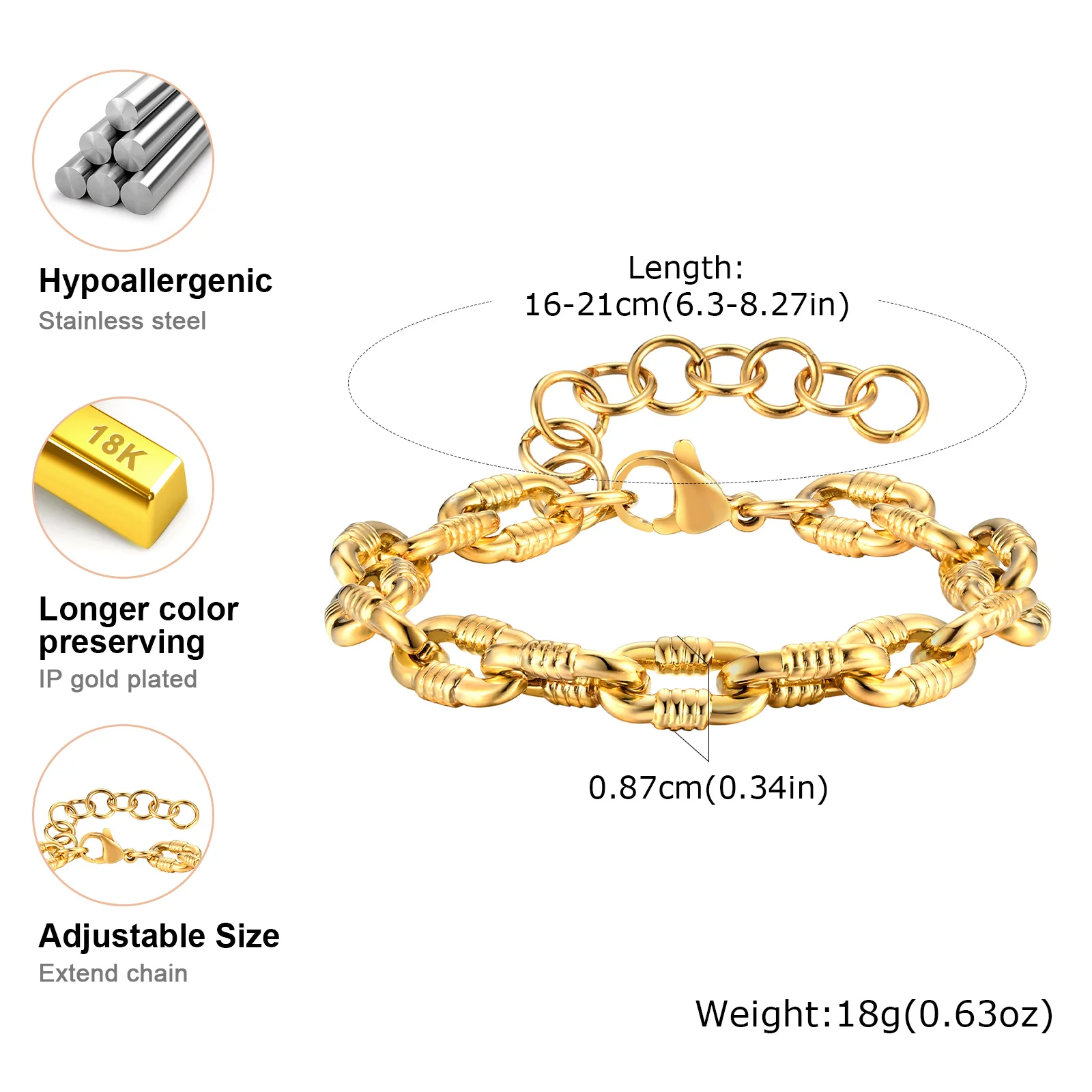 Stainless Steel Geometry Charm Bracelet for Women Girls,Trendy Twist Chain/Handmade Chain Bracelets,Fashion Jewelry Gifts