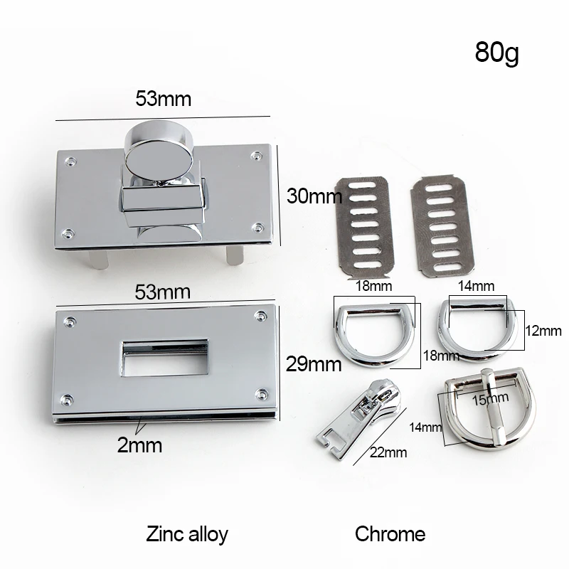 1-5 sets 2 colors 36*28mm gold chrome durable rectangle a set of lock for woman handbag with eyelets key lock purse accessories
