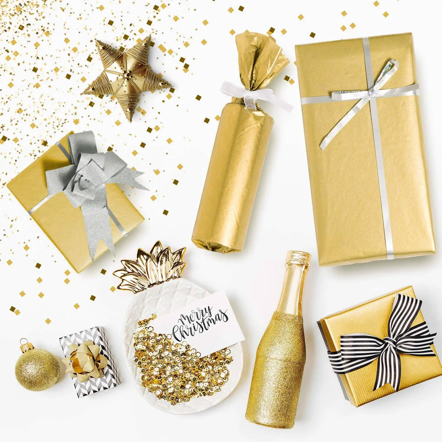 AED6-Gold Tissue Paper, 100 Sheets Metallic Gift Wrapping Paper For Birthday Party,Anniversary Valentine's Day Decoration