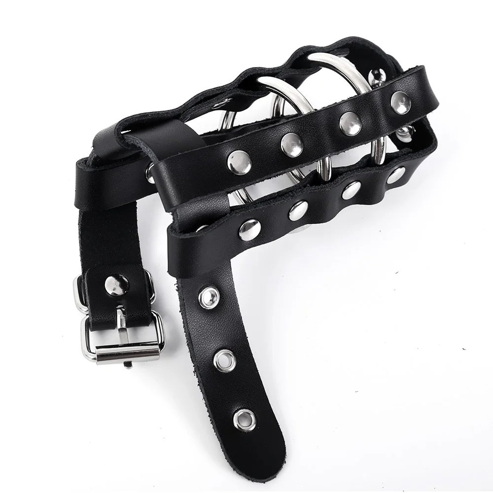 Leather Chastity Cock Cage Adjustalbe Locking Penis Cage Bondage Penis Ring SM Restraints Penis Sleeve Sex Toys For Men