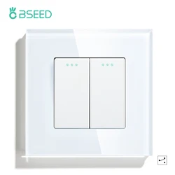 Bseed EU Standard 1/2/3Gang 2Way Mechanical Button Switch Black White Wall Switches With Crystal Glass Panel Home Improvement