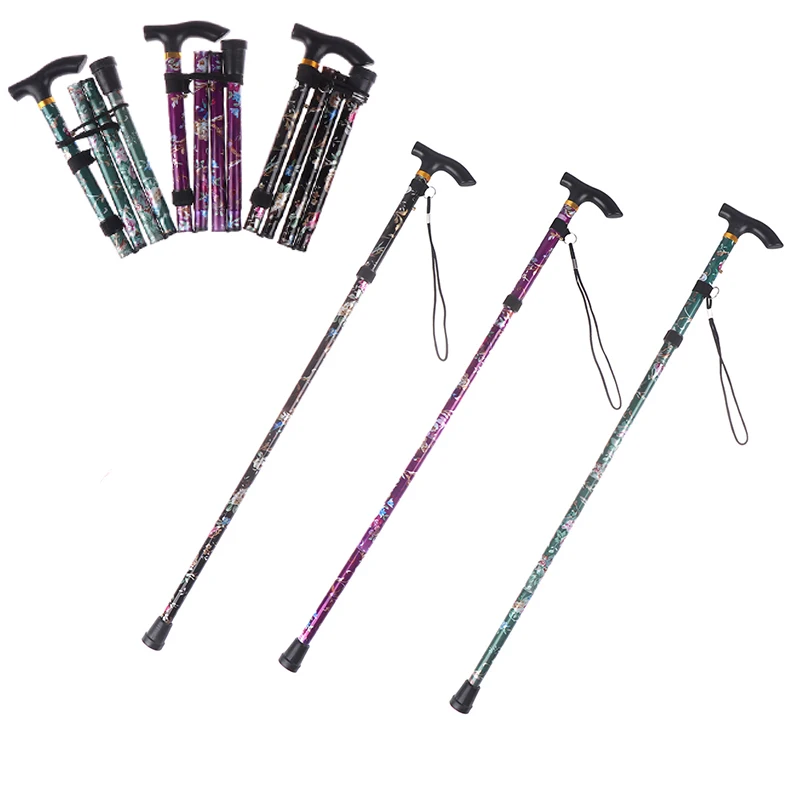 

Aluminium Alloy Hiking Poles Folding Telescopic Lightweight 4-section Cane T Handle Outdoor Portable Elderly Walking Stick