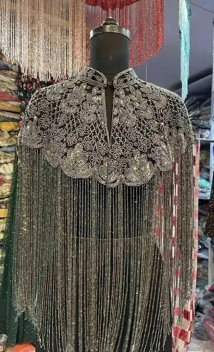 

Indian Heavy Industry Beaded Shawl Long Tassel Cheongsam Cloud Shoulder Handmade Beaded Fashion Show Studio Ancient Style Shawl