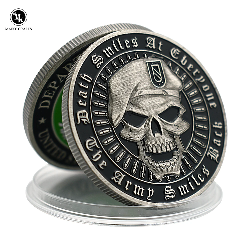 USA Metal Skull Challenge Coin Green Beret Colorful Department of State Free Eagle Liberty In God We Trust US Coin Collection