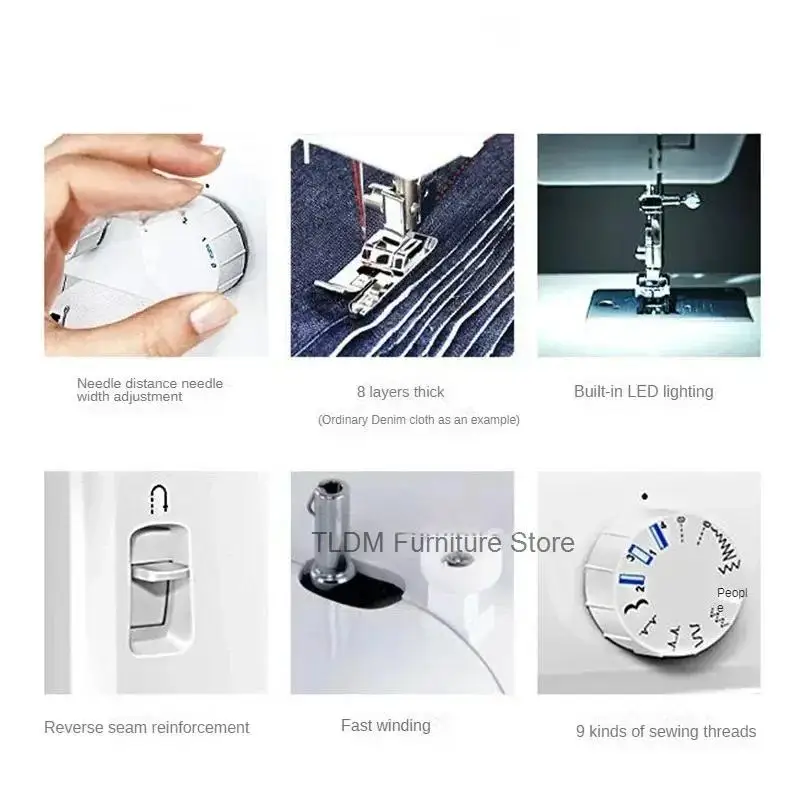 Desktop Machines Modern Household Electric Sewing Sewing Machine 9 Stitch Patterns For Thick Material Multifunctional Lock Edge