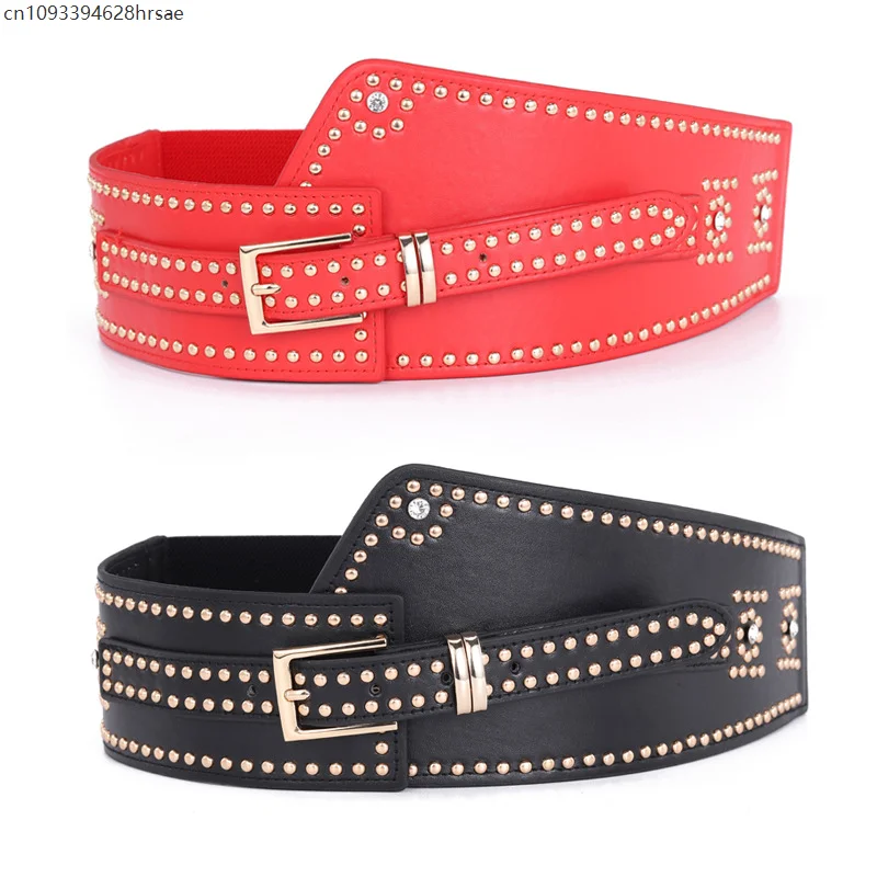 Vrouwen Trendy Gothic Corset Klinknagel Riemen Elastische All-match Mode Vrouwelijke Brede Riemen Jurk Jas Decor Gordel