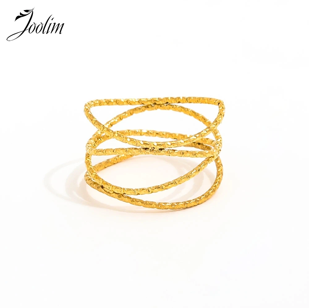 

Joolim Jewelry Wholesale High End PVD Waterproof&Tarnish Free Fashion Designer Multilayer Curved Stainless Steel Ring For Women