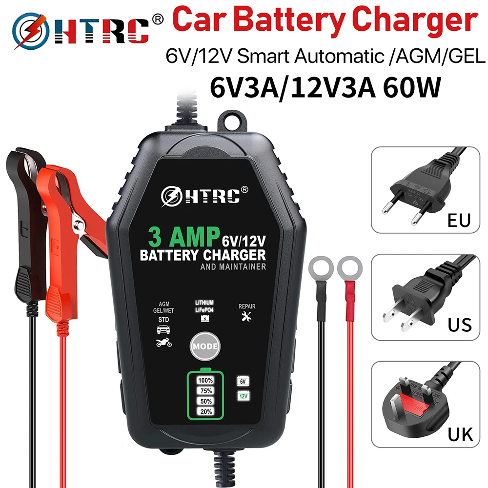 

HTRC Car Battery Charger 6V 12V 3A Pulse Repair Smart Fully Automatic for Motorcycle