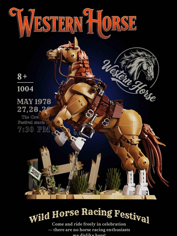 Idea Animal Mini Block United States Western Warhorse Lernspielzeug Pferd Konstruktions-Bausteine Sammlung für Geschenke – Detail 1