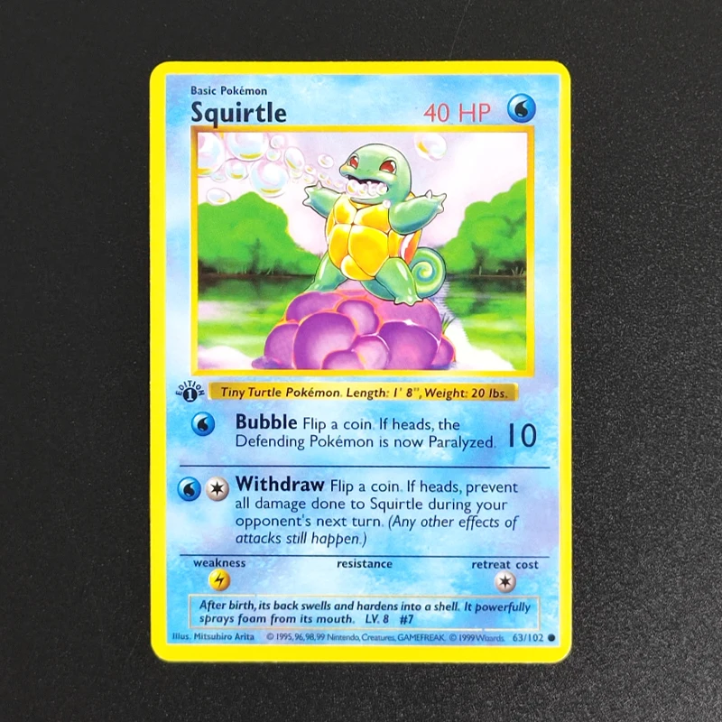 Tarjeta Coleccionable Proxy 1999 P.M GAME SQUIRTLE 63, Tarjeta Única RARA, Juego Clásico, Tarjetas de Anime, Juguetes