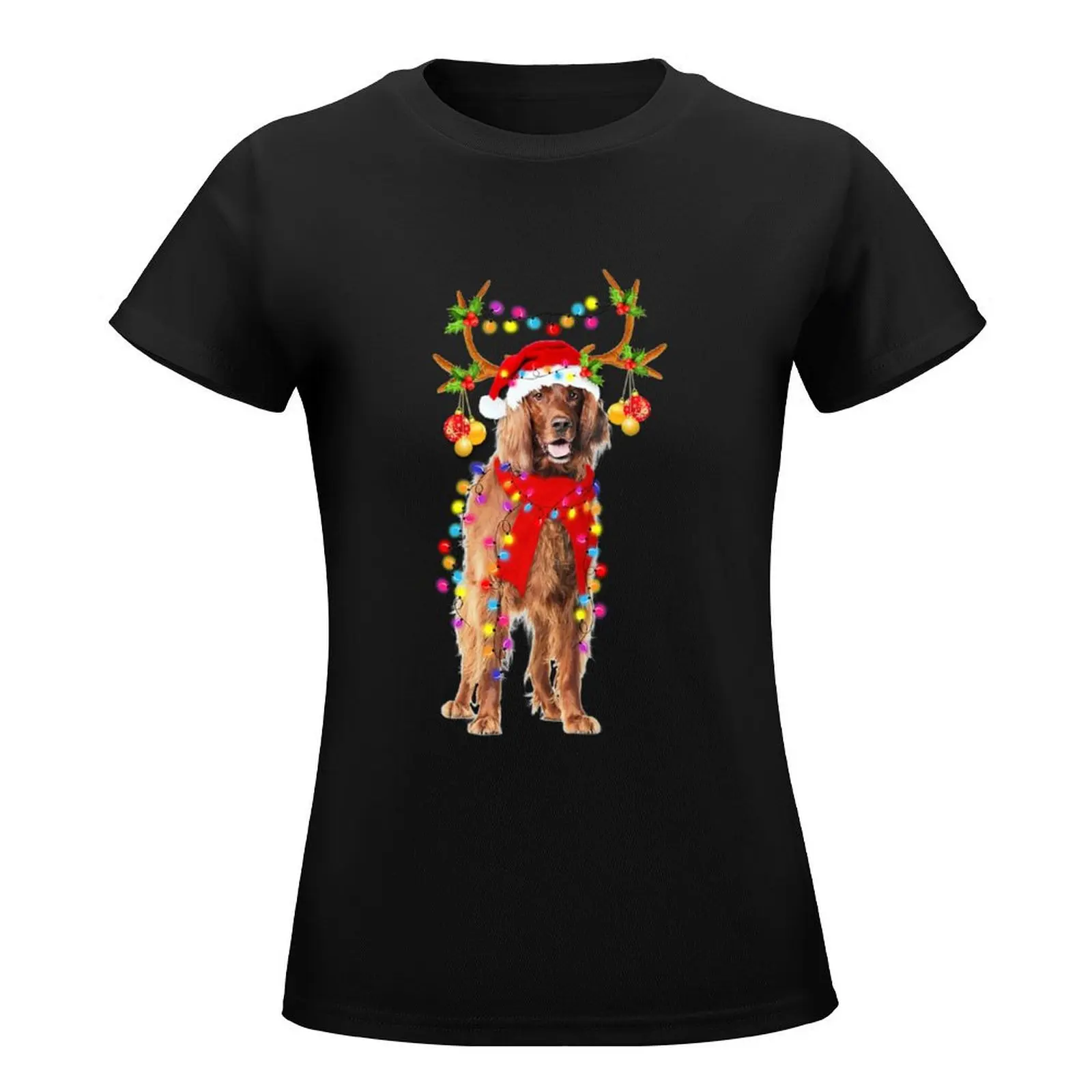 Irish Setter Gorgeous Reindeer Christmas Lights Tree Xmas Santa Claus T-Shirt lady clothes cute clothes t shirts for Womens