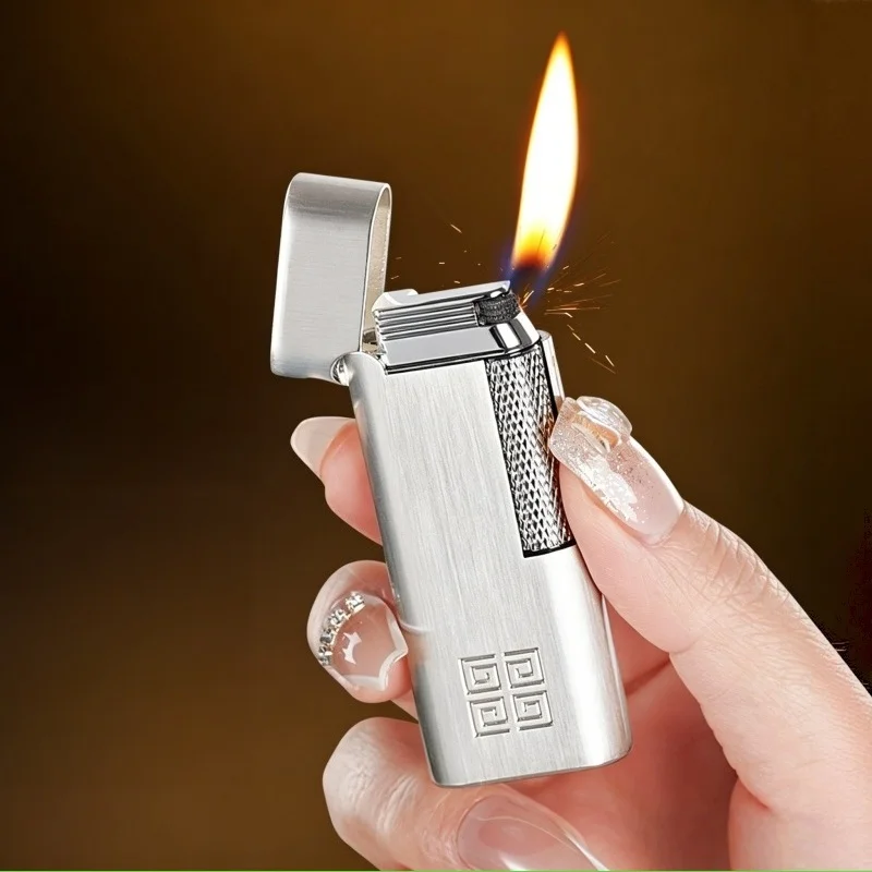 Vintage Retro Metal Grinding Wheel Lighter Designed Butane Gas Lighters Classic Open Flame Smoking Accessories Unique Men's Gift