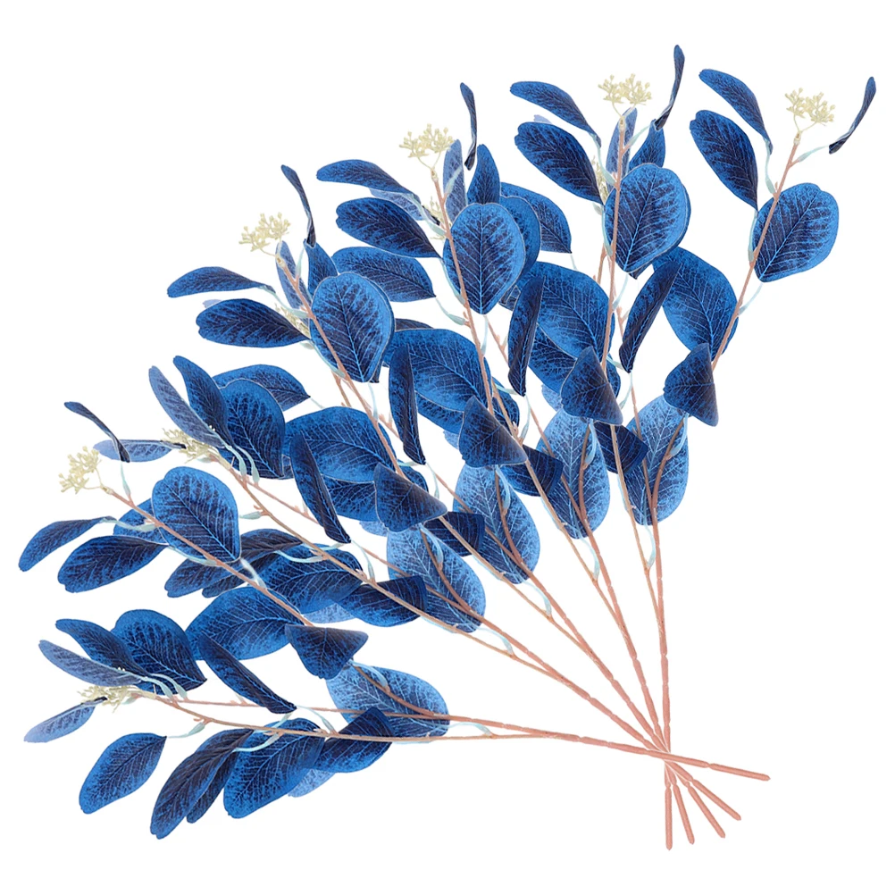 

5 Pcs Blue Silk Flower Bouquet Decor Fake Plant Eucalyptus Leaves Home Office Shop Wedding naments Artificial Plant Adornments
