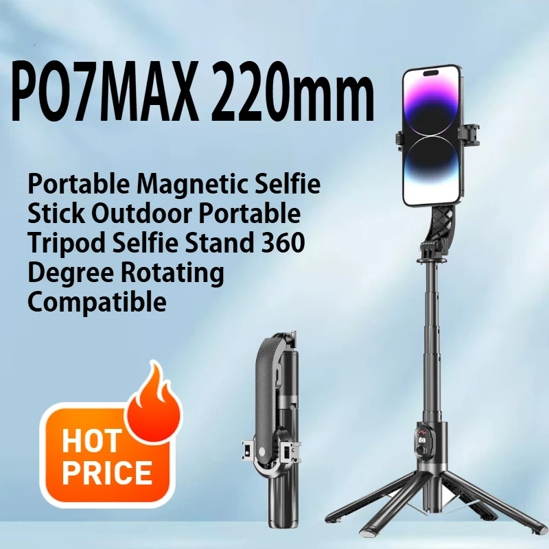 

PO7MAX Portable Magnetic Selfie Stick Outdoor Portable Tripod Selfie Stand 360 Degree Rotating Compatible with IPhone Android