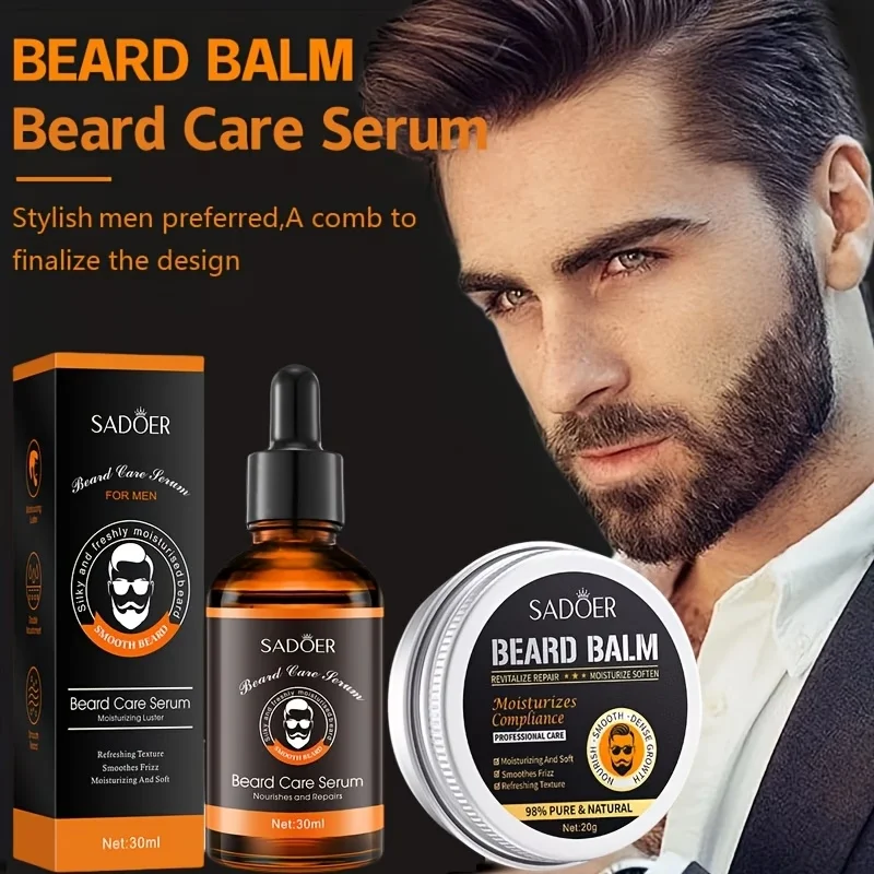 Men Beard Growth Kit Natural Beard Balm Wax and Beard Oil Moisturizing Dashing Gentlemen Effect Beard Styling Professional Care