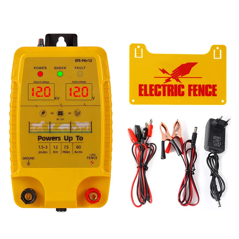 

Электрический забор для животных на 12 км, водонепроницаемый, для птицеводства, высоковольтный электроизгородь для скота, 12В