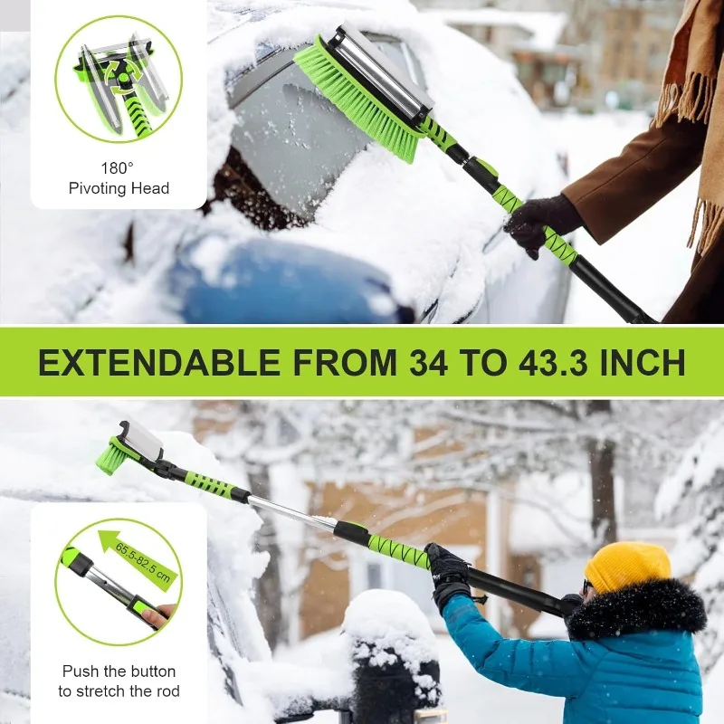 Raschietto per ghiaccio da 43" per parabrezza auto, spazzola da neve con raschietto, rimozione della neve 3 in 1 per auto con impugnatura in schiuma e 180 °   Pivot