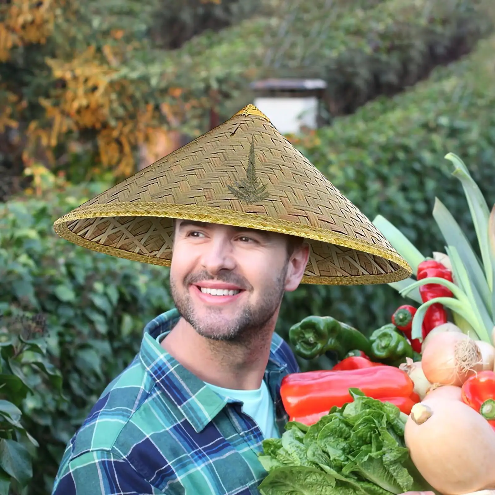 Chinese Retro Bamboo Rattan Fisherman Hat Handmade Weave Straw Bucket Hat Tourism Rain Dance Props Cone Fishing Sunshade Hat
