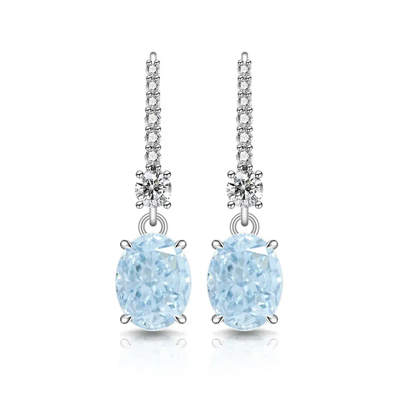 925 Reines Silber Bestseller Eisblumen-Schliff Taubenei-Form Dynamischer Ohrhänger mit schillernden High-Carbon-Diamant-Ohrringen für Damen. – Detail 14