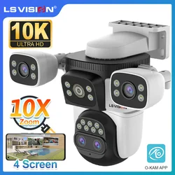 LS VISION 10K Four Screens WiFi IP Camera 10X Zoom Outdoor 20MP Four Lens PTZ Human Two Way Audio Auto Tracking Security Cameras