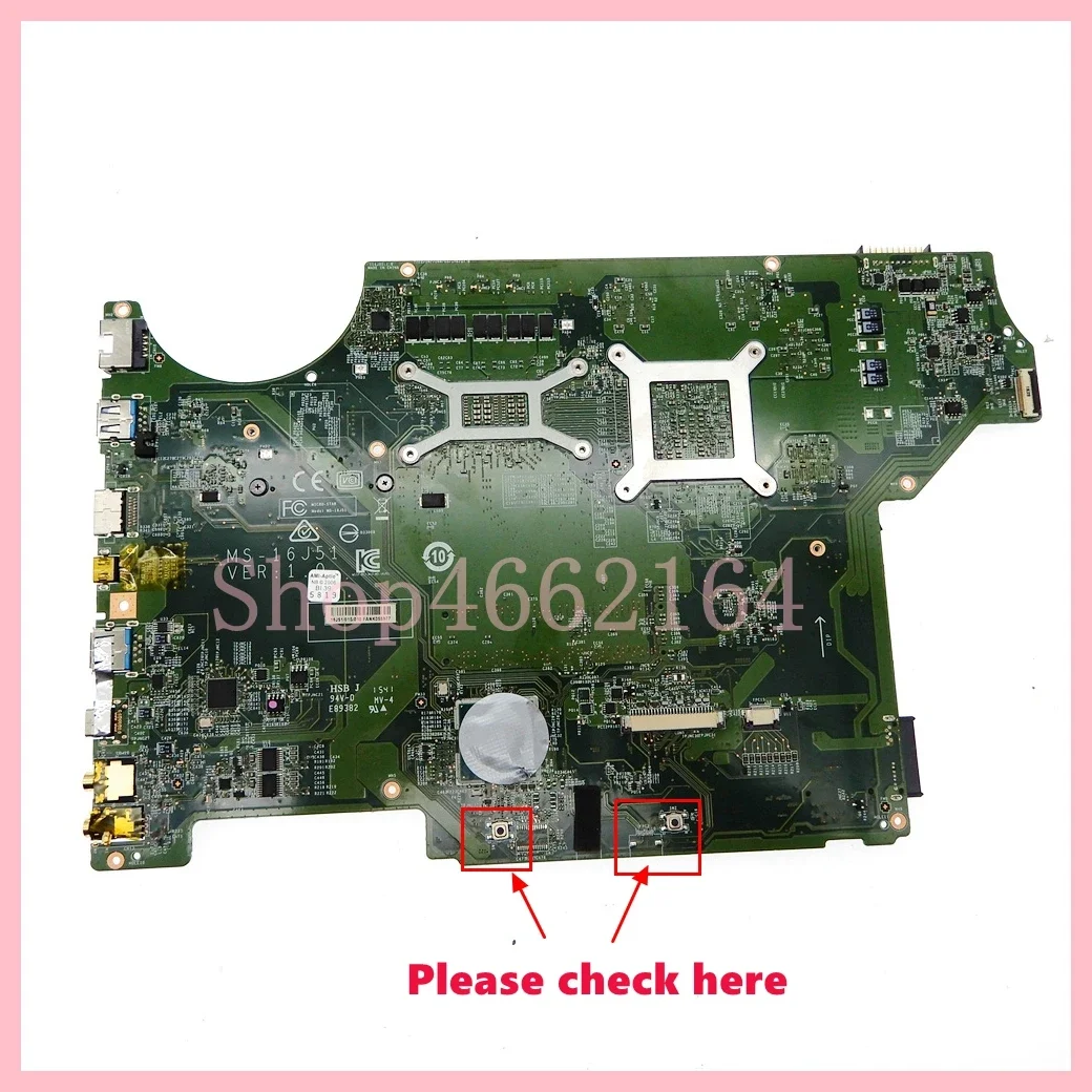 MS-16J51 with i7-6700HQ CPU GTX960M-V2G GPU Laptop Motherboard For MSI MS-16J5 GL62 GE62 GE72 PE70 Notebook Mainboard