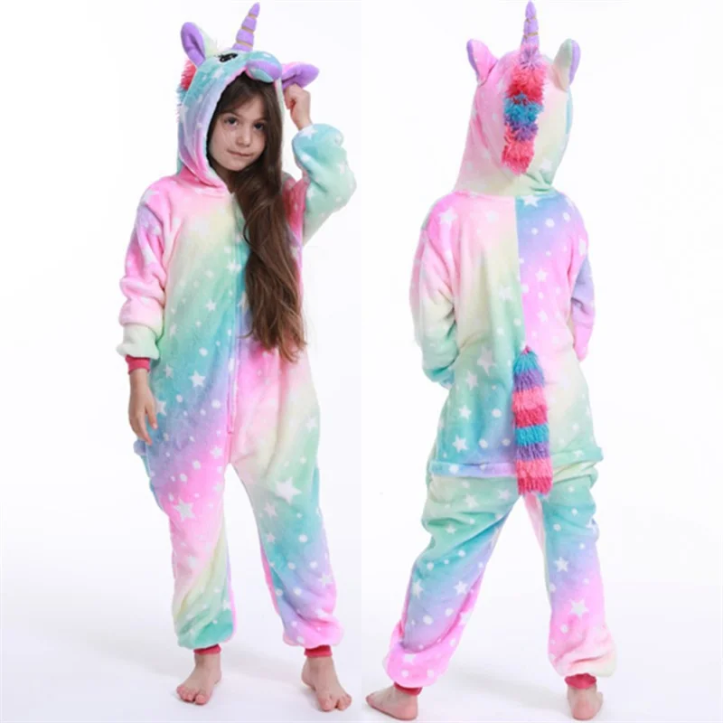 Adult Autumn and Winter Fluffy Warm Homewear Kigurumi Flannel Anime Cartoon Nightgown Children One-piece Pajamas Hooded Onesie