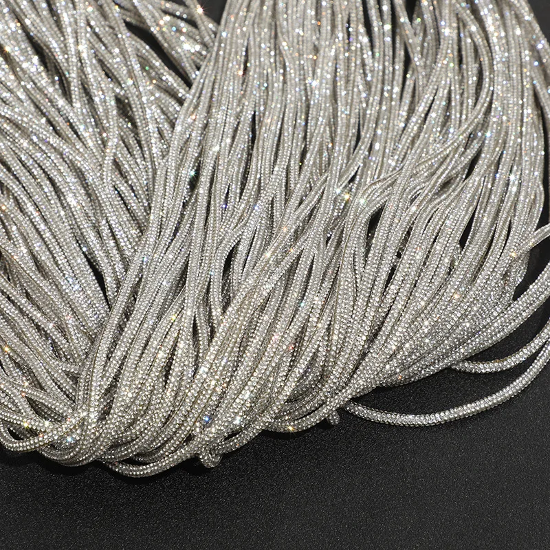 2 Yards Rhinestones Trimming Round Tube Cord Shiny Crystal String Bling Drawstring for DIY Shoelaces Bag Strap Material Decor