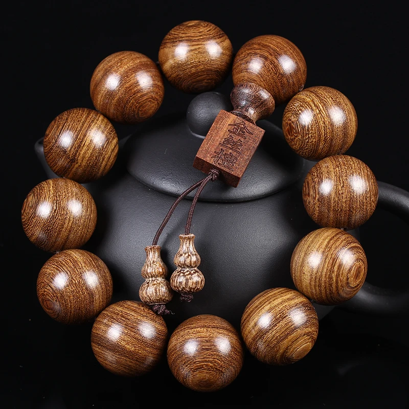 

Gold wire sandalwood bead bracelet bracelet smooth grain small hole sandalwood 2.0 rosary men and women