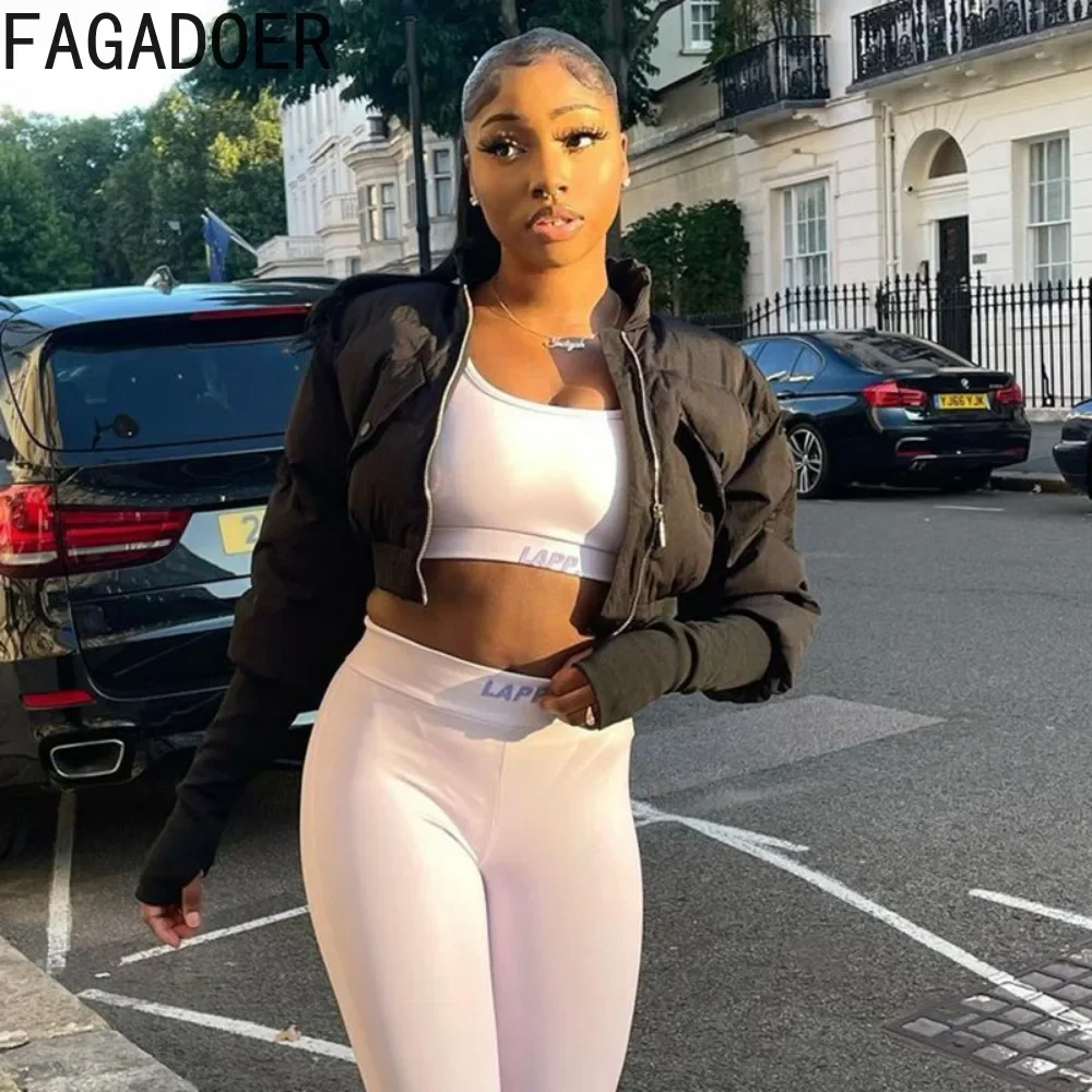 FAGADOER Winter New Sweet Puffy Jacket Women Solid Color Zipper Crop Top Jacket Patchwork Puffer Fashion Streetwear Coats 2025