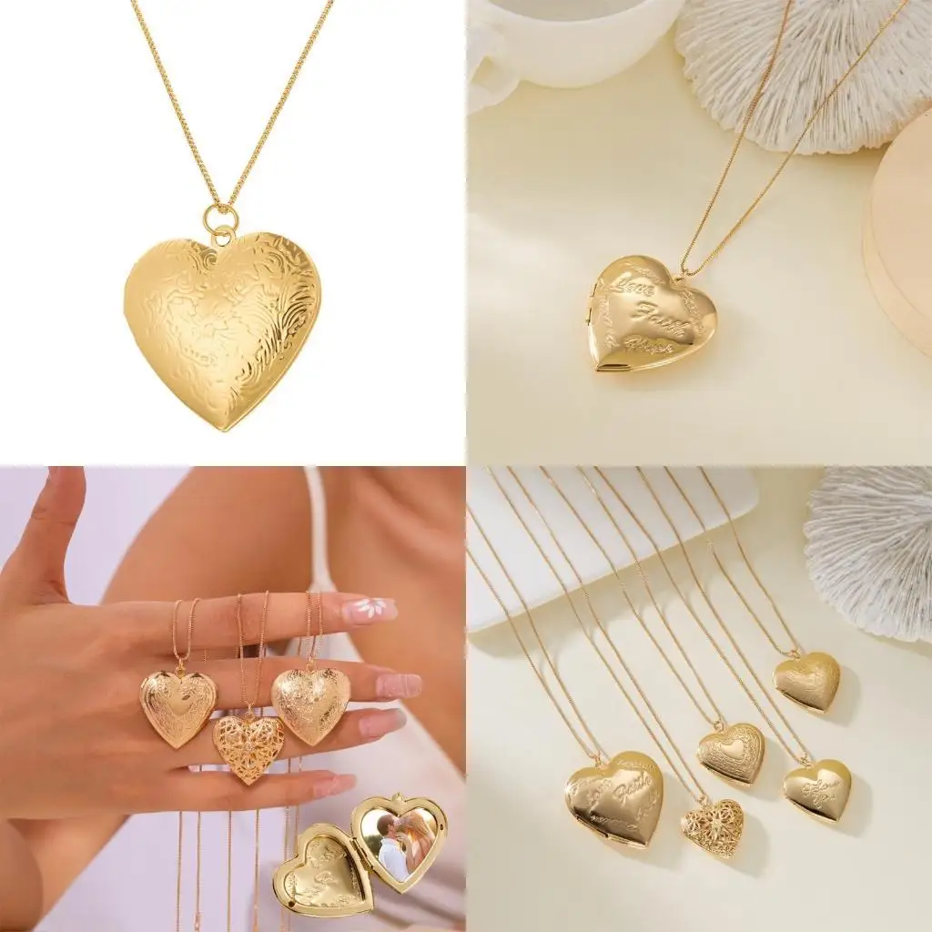 

31BB Love Heart Locket Necklace to Hold Pictures Engraved Silver Plated Jewelry