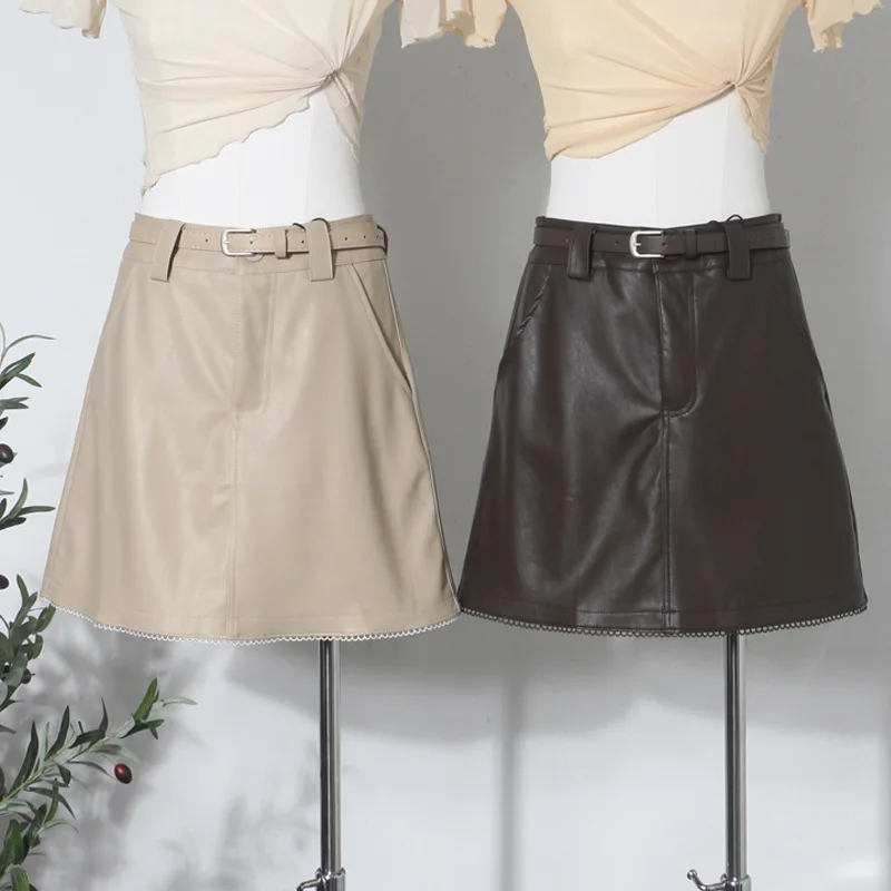 

Сексуальная кружевная юбка из искусственной кожи с высокой талией, антилегкая юбка на бедрах и женский пояс