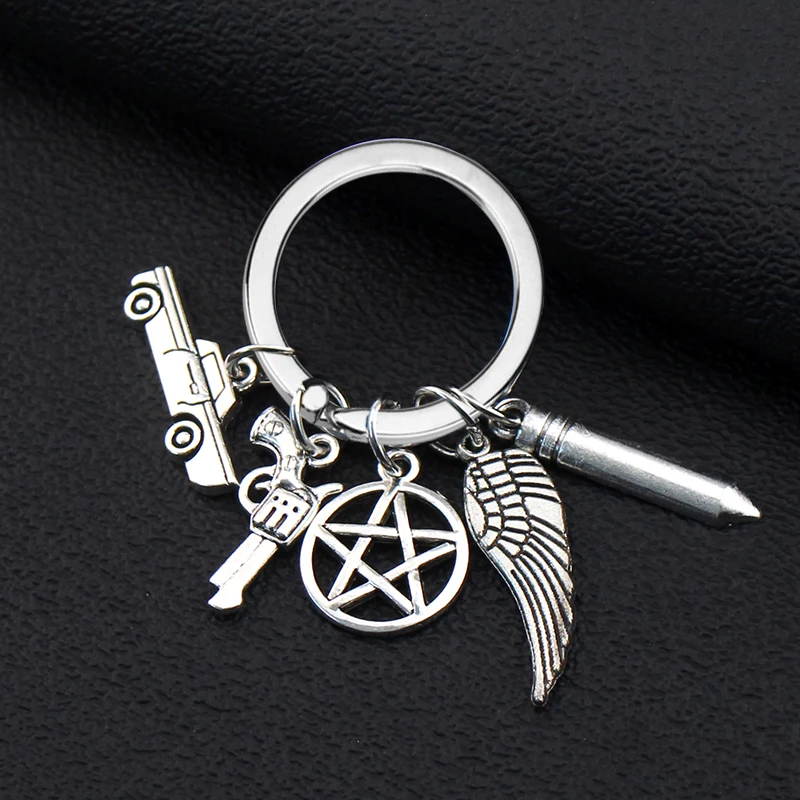 Fashion Movie Supernatural Keychain Dean Sun Pendant Keychain Retaining Ring Unisex Pentagram Metal Keychain