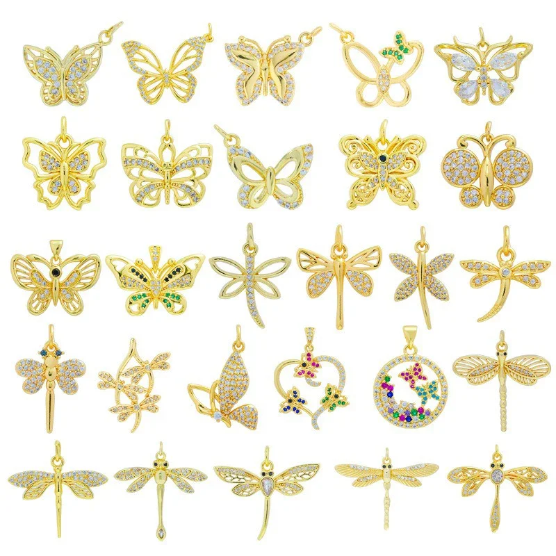 LJRIVER 5 Pcs Charms for Diy Jewelry Paved Zc Brass Insect Pendants for Keychains Bracelet Neckalce Earrings Parts Wholesale