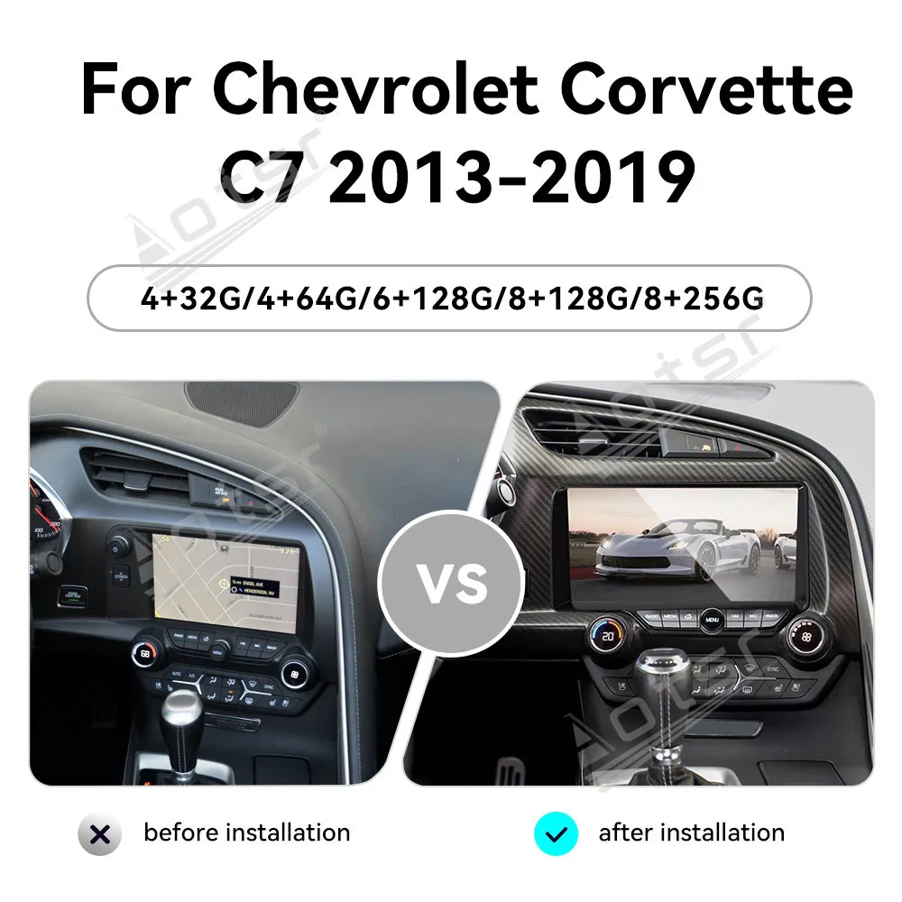 12.3 بوصة أندرويد 13 راديو السيارة CarPlay لشروليه كورفيت C7 2013-2019 شاشة تعمل باللمس مشغل وسائط متعددة نظام تحديد المواقع DSP رئيس وحدة السيارات