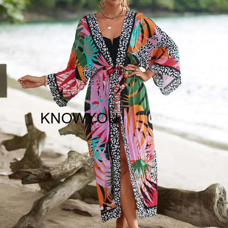 Summer Vacation Beach Robe Pareo Summer Wrap Dresses Long Pool Cover Up Colorful Dress for Swimwear Kimonos Swimsuit Robes