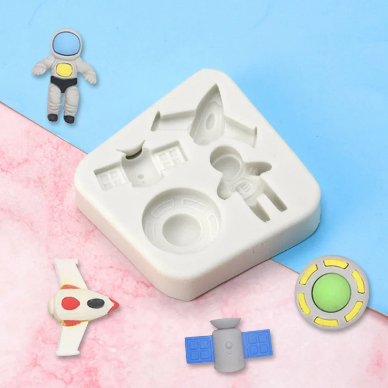 Astronaut Satellite Rocket Aircraft Multi-Fondant Silicone Mold Cake Chocolate Decoration Baking Tool