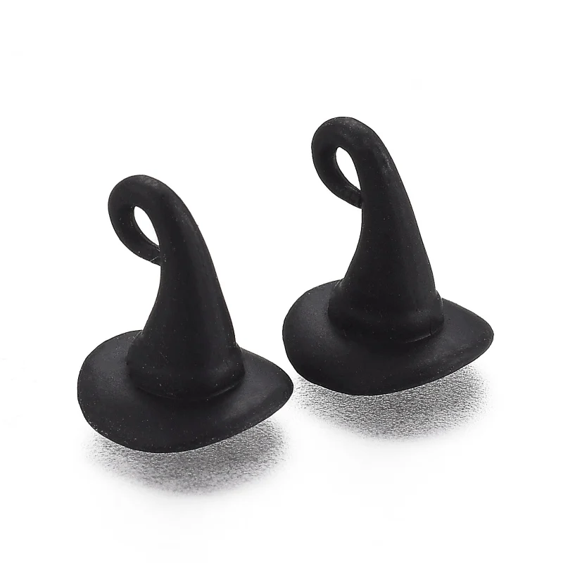 10pc Halloween Theme Alloy Pendants Baking Painted 3D Magic Hat Black 12x10.5mm Hole: 1.7mm