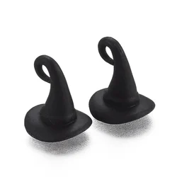 10pc Halloween Theme Alloy Pendants Baking Painted 3D Magic Hat Black 12x10.5mm Hole: 1.7mm