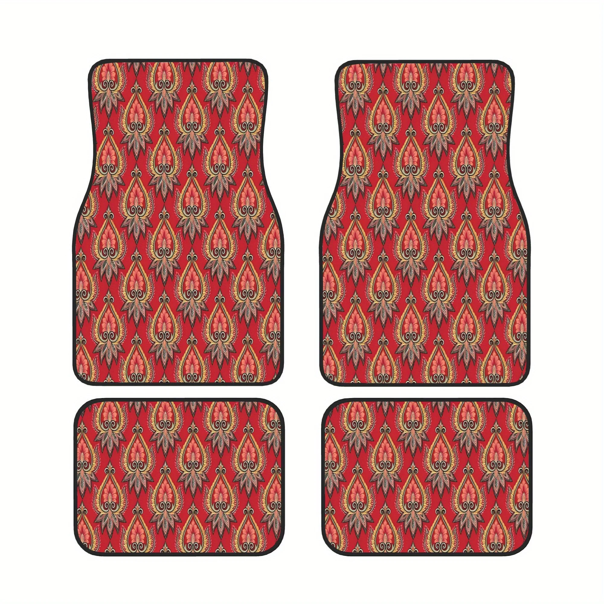 Ethnic Floral Pattern Floral Pattern Ethnic Pattern Red Innovative Four Part Floor Mat Set Designed For Daily Drivers Who Enjoy