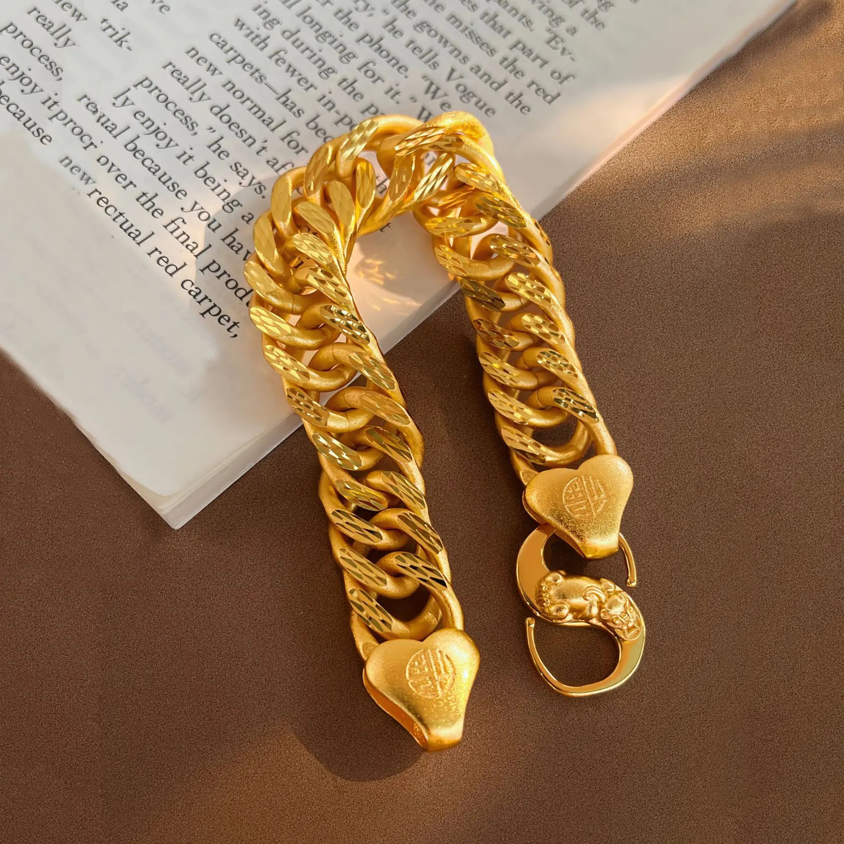 Luxury 24K 9999 Pure Gold real gold Clocking Cuban Chain Men's Boss Bracelet