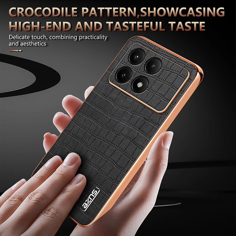 AZNS Luxury 3D Texture Plating Leather Case for Redmi K80 K70E K70 Pro POCO X6 F7 Pro Electroplated Soft Bumper Protective Cover