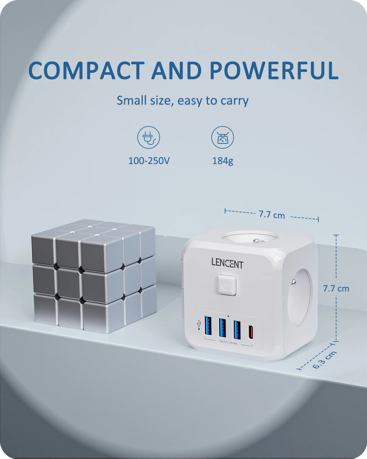 LENCENT FR enchufe extensor de enchufe de pared múltiple adaptador de corriente Cube con USB-A y tipo C enchufe de carga rápida interruptor de encendido/apagado para el hogar