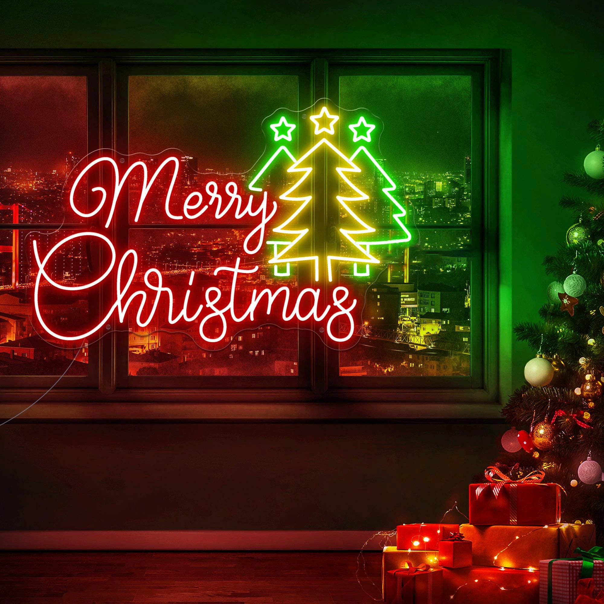 Triple Christmas Tree Neon Sign Merry Christmas LED Sign Personalized Xmas Party Home Wall Decor Led Christmas Tree Neon Light