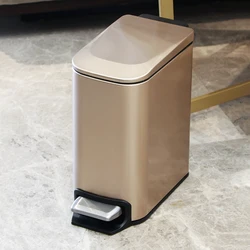 Leasylife Rectangular Narrow Stainless Steel Foot Step Trash Can Gold Wastebasket Garbage Container Foot Pedal Bin for Bathroom