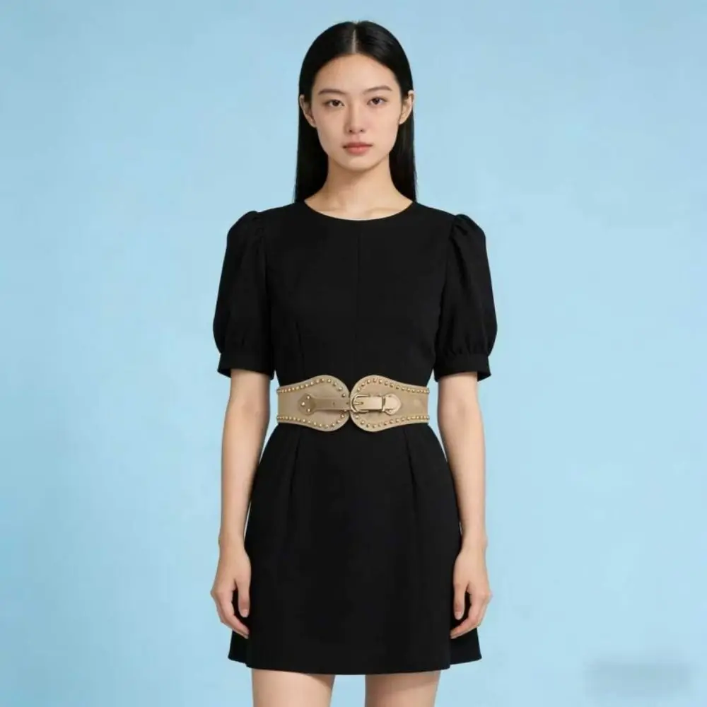 Fashion Adjustable Suede Rivet Belt Spicy Girl PU Leather Elastic Cummerbunds Body Shaping Elasticity Wide Waistband Ladies