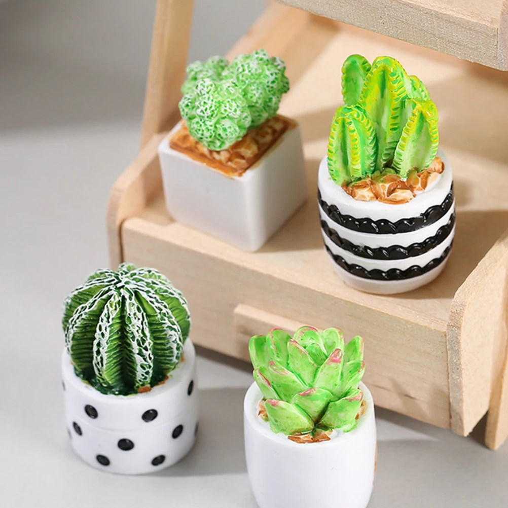 

4 Pcs Small Artificial Plants Simulation Cactus Ornament Succulent Flower Pot Decoration Potted Garden Miniature
