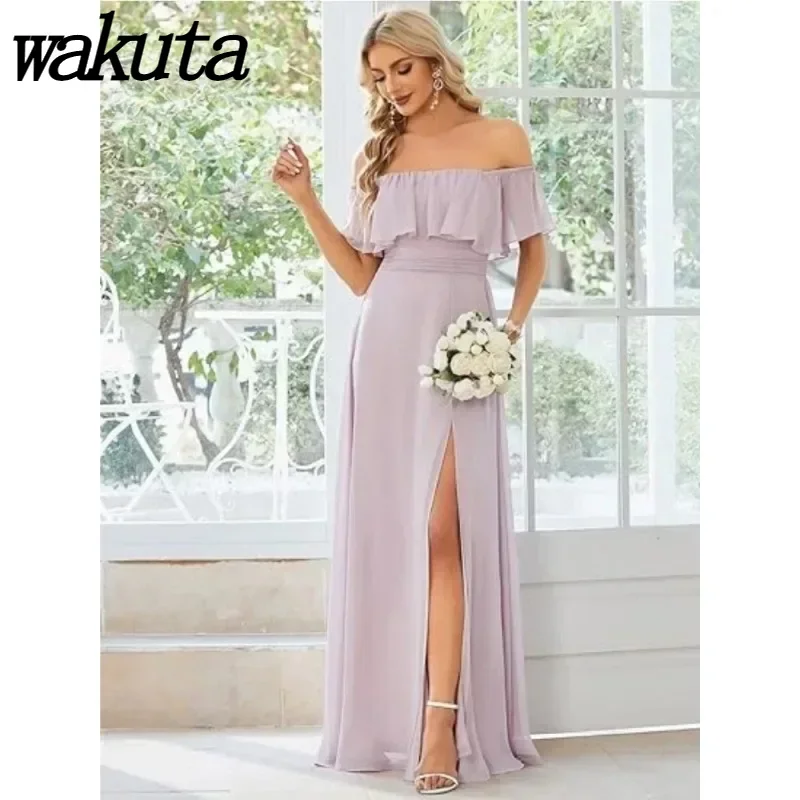 Wakuta Women's Off Shoulder Pleated Party Beach Gowns Corset Long Italian Noodle Strap Fairy Formal Evening Dress فساتين السهرة